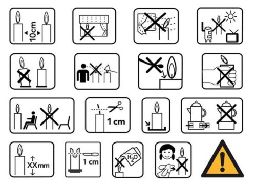 Sicherheitshinweise für den Umgang mit Kerzen Piktogramme
